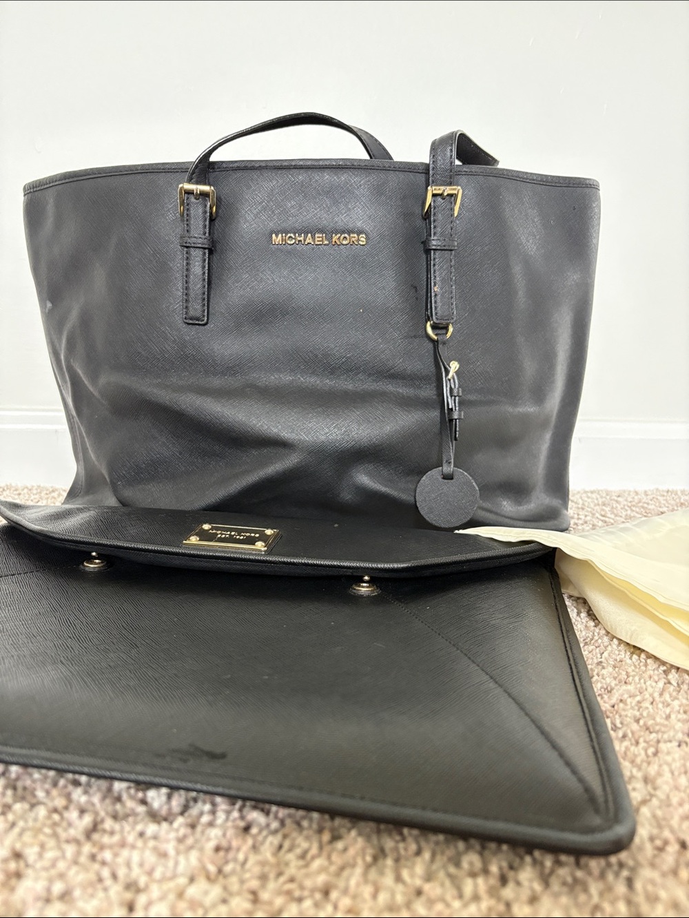 Michael Kors Black Saffiano Leather Tote with Laptop Sleeve